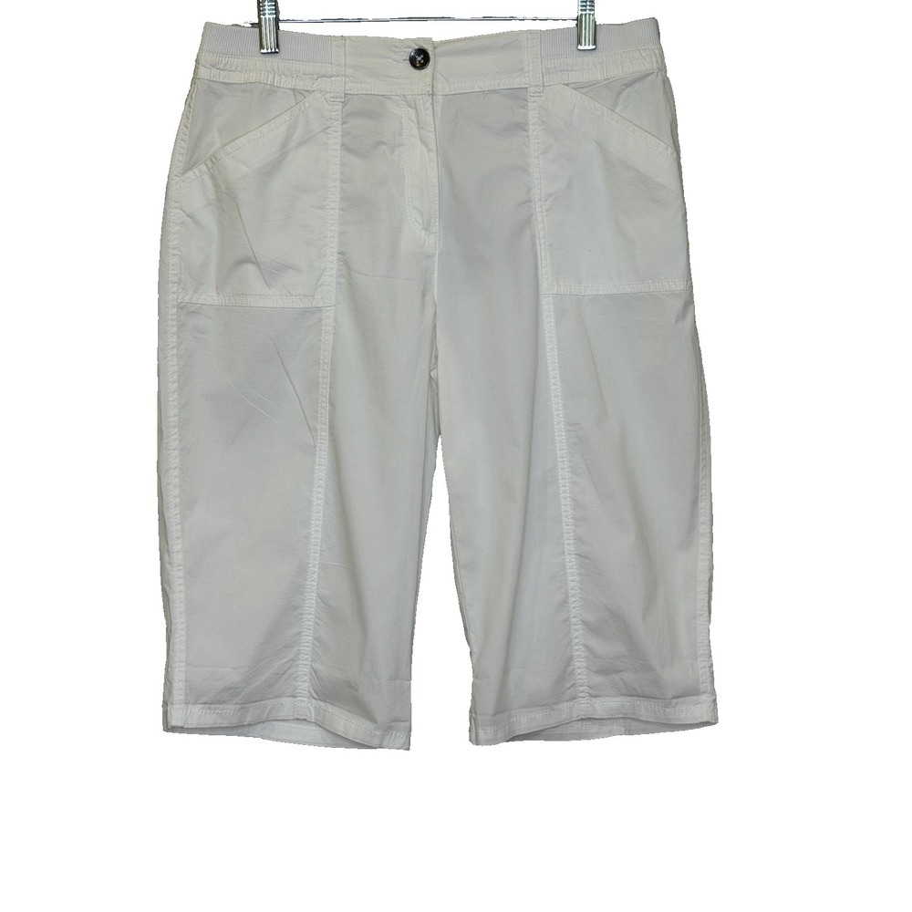Chico's Cool Cotton Bermuda Shorts Size 0.5 US Small White Elastic Waist NEW